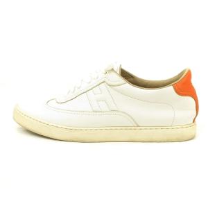 HERMES クイッカー スニーカー ローカット レザー Hロゴ ホワイト オレンジ
