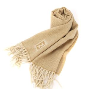 FENDI マフラー ロゴ ワンポイント フリンジ ミックス ウール100% ベージュ タグ付き