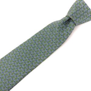 ネクタイ レギュラータイ 総柄 シルク100％ グリーン系
