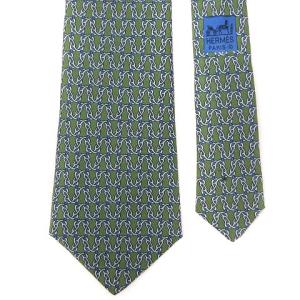 HERMES ネクタイ レギュラータイ 総柄 シルク100％ グリーン系