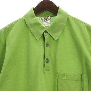 HERMES 鹿の子 Hロゴ ポロシャツ XL グリーン