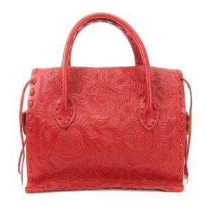 GRACE CONTINENTAL CARVING TRIBES マエストラS レザーハンドバッグ レッド