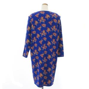 YVES SAINT LAURENT ヴィンテージ ニット ノーカラー コート ロング カーディガン 総柄 長袖 ウール ブルー L