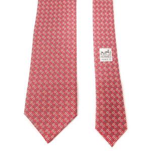 HERMES シェーヌダンクル 総柄シルクネクタイ レッド