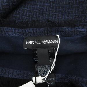 EMPORIO ARMANI ストール マフラー 大判 バージンウール 総柄 ネイビー