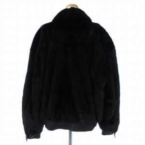 SAGA MINK 銀SAGA ミンクジャケット ブルゾン ショートコート 毛皮 ファー 切替 ドロップショルダー レザー ブラック L アウター