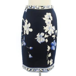 LEONARD FASHION タイトスカート ひざ丈 花柄 フラワー コットン ネイビー 73