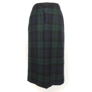 Aquascutum タイト スカート ラップ風 チェック フリンジ ミモレ グリーン ネイビー