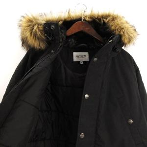 Carhartt シベリアンパーカー ジャケット フェイクファー フード ロゴ ワンポイント コットン混 ブラック M