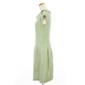 TOCCA 大きいサイズ ツイードワンピース 半袖 ひざ丈 ローカラー コットン混 グリーン 6