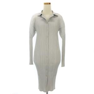 シャツワンピース 長袖 無地 3 グレー系