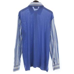 HERMES シャツ 長袖 異素材切替 ストライプ コットン100％ 青 ブルー L AA