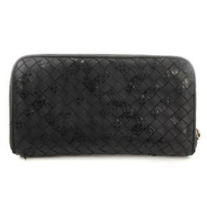 イントレチャート 長財布 ラウンドファスナー パイソン 型押し レザー ブラック