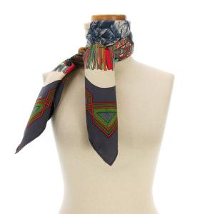 HERMES カレ90 砂漠の革飾り スカーフ シルク100% 総柄 マルチカラー