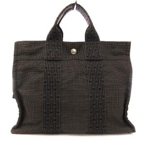 HERMES エールラインPM Hロゴ トートバッグ カデナ付き ナイロンキャンバス グレー
