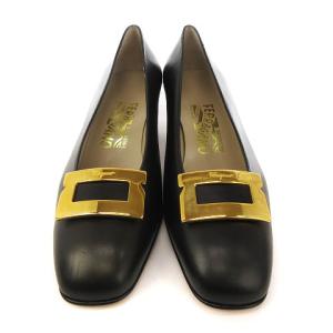 Salvatore Ferragamo CABIRIA スクエアトゥレザーパンプス 7D ブラック