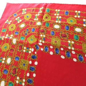 スカーフ 大判 ココマーク シルク100％ 総柄 レッド 