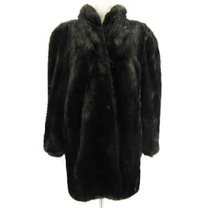銀SAGA ミンク ファー コート 毛皮 長袖 ミドル丈 13 黒 グラック ECR15