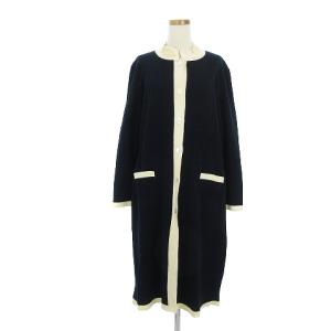 ロングカーディガン 長袖 ハイネック ウール ネイビー XL ホワイト
