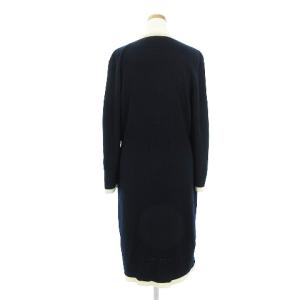 Salvatore Ferragamo ロングカーディガン 長袖 ハイネック ウール ネイビー XL ホワイト