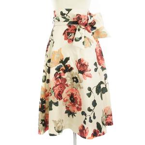 18SS マルチプリントフラワー フレアスカート 花柄 ロング 36 アイボリー