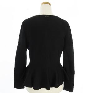 EPOCA 美品 ニット カーディガン フレア 長袖 無地 ノーカラー ブラック 40 ECR15