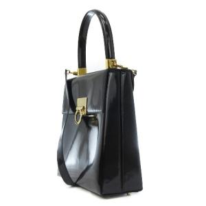 Salvatore Ferragamo ガンチーニ 2WAYバッグ ショルダー ハンド エナメル ブラック