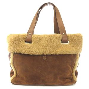 ハンドバッグ トート ムートン ボア レザー ロゴ 裏地総柄 PXRU0550 ブラウン