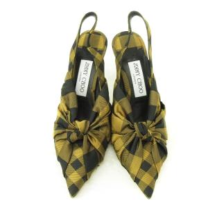 JIMMY CHOO パンプス ポインテッドトゥ ギンガムチェック イエロー ブラック