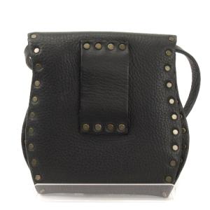 CELINE 2WAYミニショルダーバッグ スタッズ フラップ ロゴ レザー ブラック