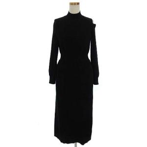 19AW ニットワンピース ミモレ ロング アシンメトリー オープンショルダー ハイネック ブラック