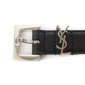 SAINT LAURENT PARIS Smooth Calfskin Monogram Square Buckle Belt ブラック