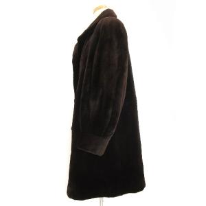SAGA MINK 美品 銀サガ コート ジャケット 長袖 シェアードミンク 毛皮 ファー 無地 ひざ丈 茶色 ブラウン F アウター