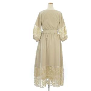 Diagram 20SS ワンピース 長袖 Vネック ロング レース 刺繍 ベージュ系 36