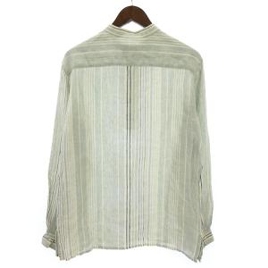 HERMES シャツ プルオーバー バンドカラー 長袖 麻 ストライプ 青 ライトブルー 41 AA