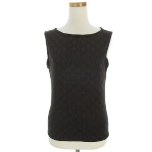 ノースリーブ カットソー ズッカ柄 ストレッチ 総柄 ブラウン 