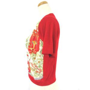 ETRO ヴィンテージ ニット カットソー ショート丈 シルク切替 半袖 果実と鳥 レッド 40 ECR8
