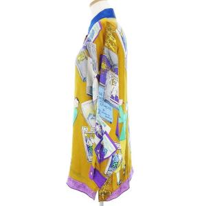 VERSACE SPORT シャツ ブラウス 長袖 シルク 総柄 マスタード 黄色系 40 ECR6 AA