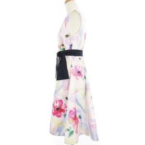 Chesty 美品 ワンピース ノースリーブ ひざ丈 フラワーモチーフ ベルト付き 花柄 白 ホワイト ピンク 1