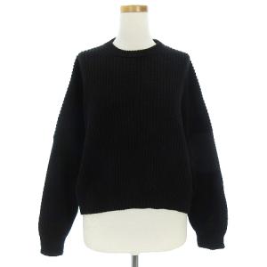 17SS ニット セーター 長袖 ローゲージ ショート丈 ドロップショルダー 無地 黒
