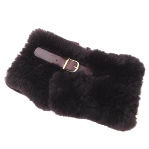 美品 ティペット マフラー 毛皮 ラビットファー ベルト レザー バーガンディー