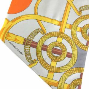 HERMES マキシツイリー チェーン スカーフ シルク100％ オレンジ グレー