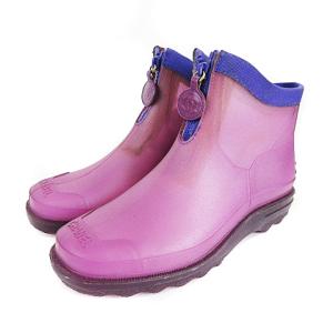 レインブーツ ショートブーツ 長靴 フロントジップ ココマーク パープル 35 ECR8