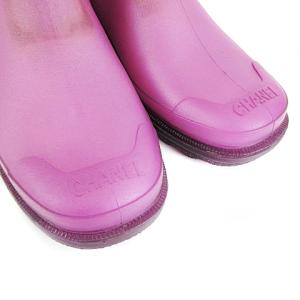 CHANEL レインブーツ ショートブーツ 長靴 フロントジップ ココマーク パープル 35 ECR8