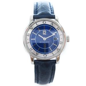 BVLGARI ソロテンポ 腕時計 クオーツ 文字盤ネイビー 2針 デイト レザーベルト ST29S 稼働品