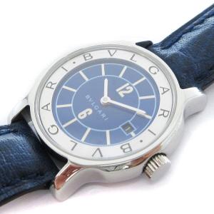 BVLGARI ソロテンポ 腕時計 クオーツ 文字盤ネイビー 2針 デイト レザーベルト ST29S 稼働品
