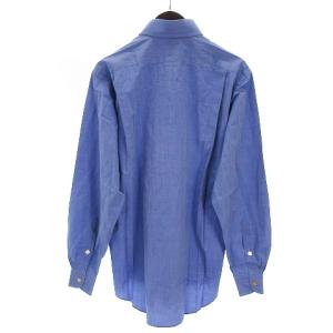 HERMES ドレスシャツ 長袖 SERIE BUTTON 袖口セリエボタン コットン 無地 ブルー 40