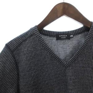 EPOCA UOMO セーター ニット 長袖 ロゴ 刺繍 ウール グレー ブラック 48 SM