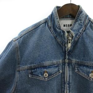 MSGM デニム ジャケット Gジャン バックロゴ 刺繍 青 46