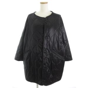 キルティング ノーカラー ジャケット ナイロン 長袖 フロントボタン オーバーサイズ ブラック FREE アウター SM